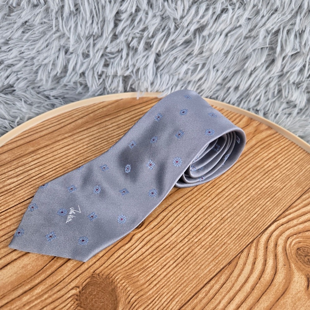 John Weitz Necktie Men Grey Blue Red‎ Medallion Silk Blend Classic Traditional